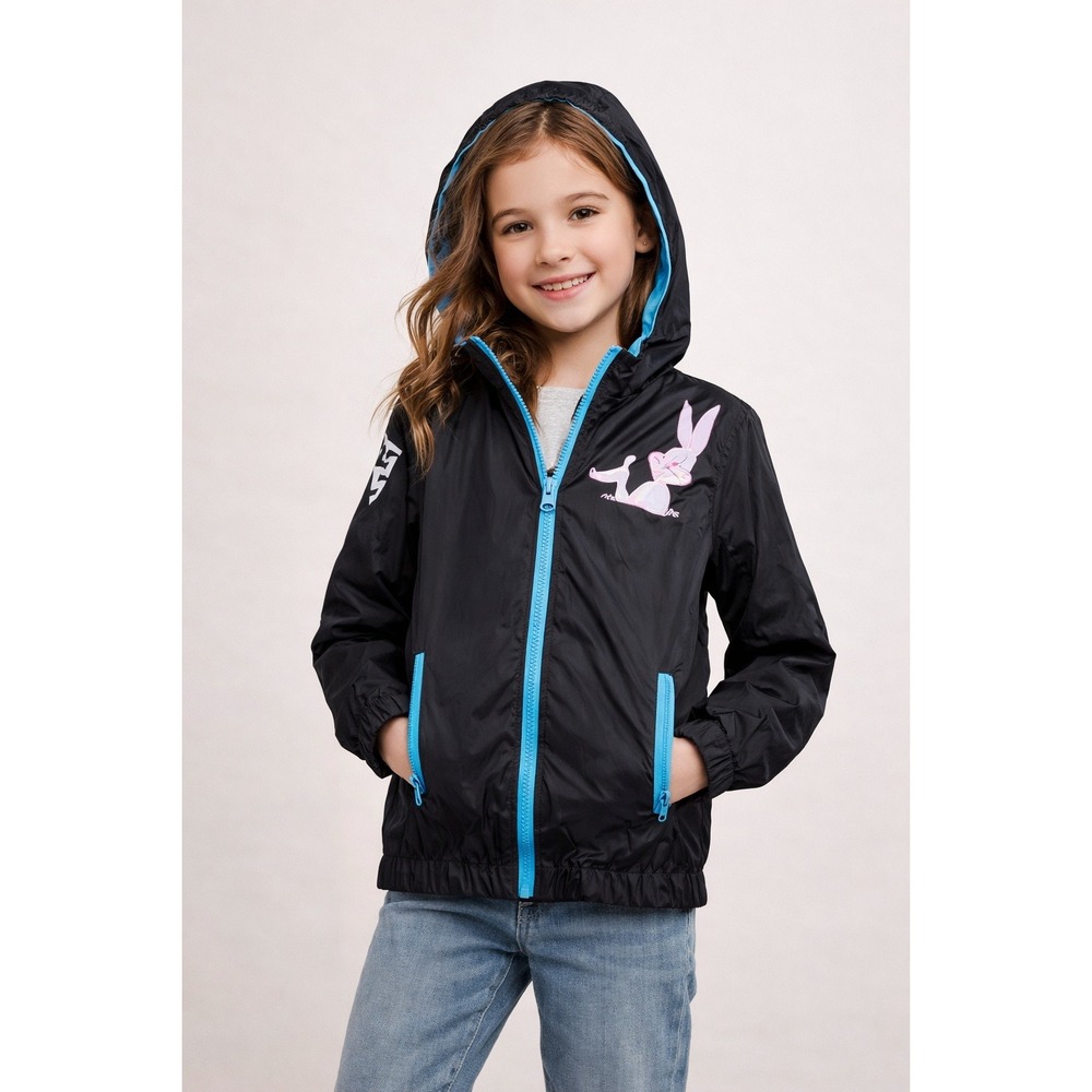Looney Tunes Bugs Bunny Windbreaker Kids 10/12 Members Only Jacket‎ Hooded